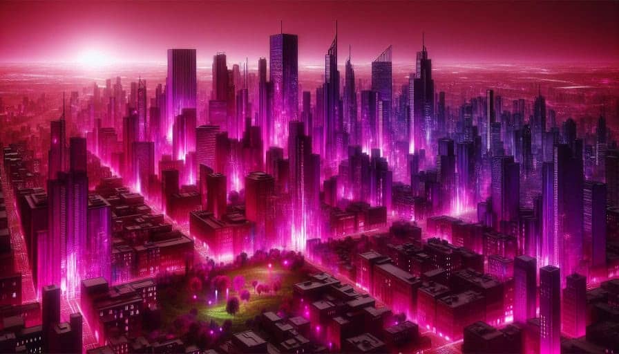 cityscape with vibrant magenta