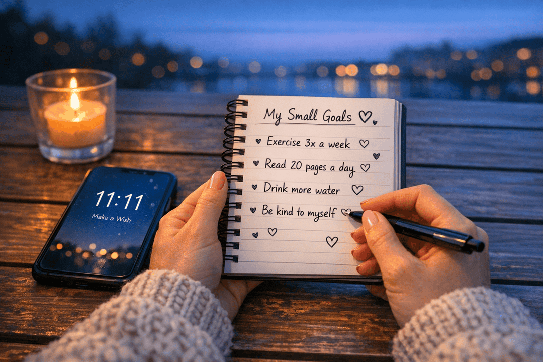 Notebook and phone during a calm evening reflection