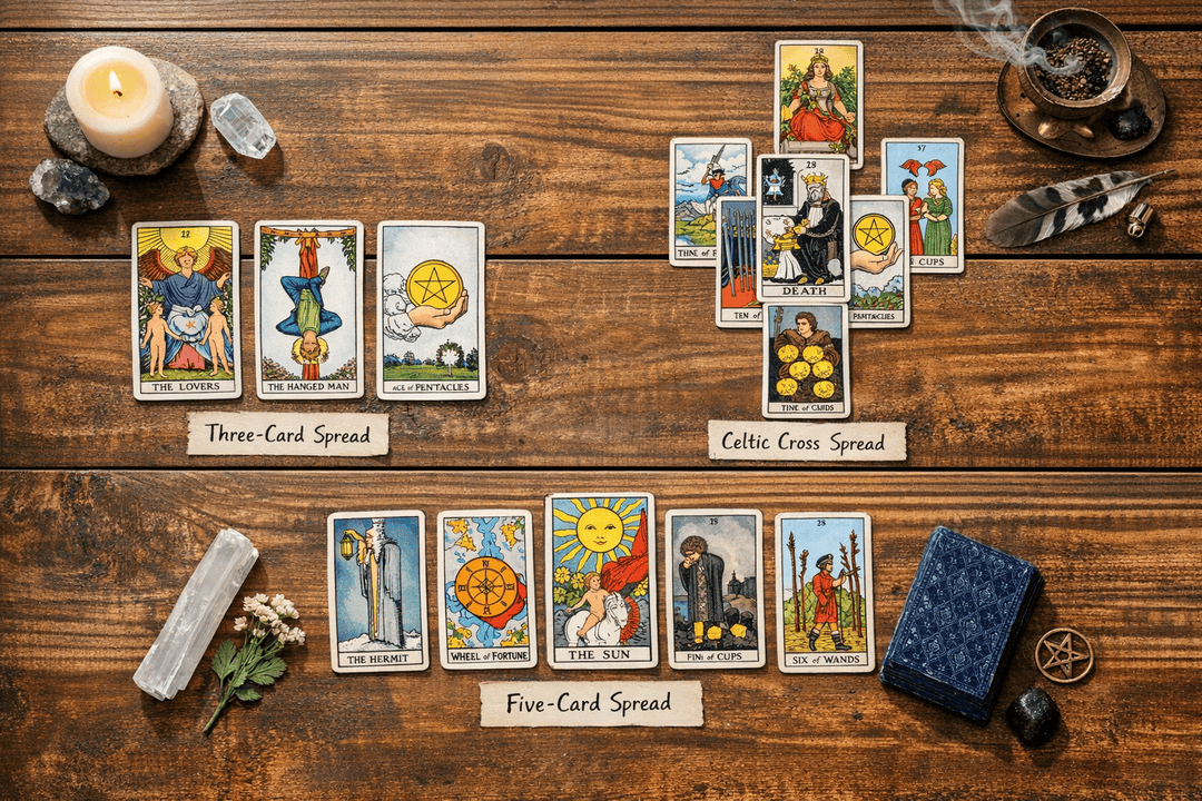 Three card layout options on a table